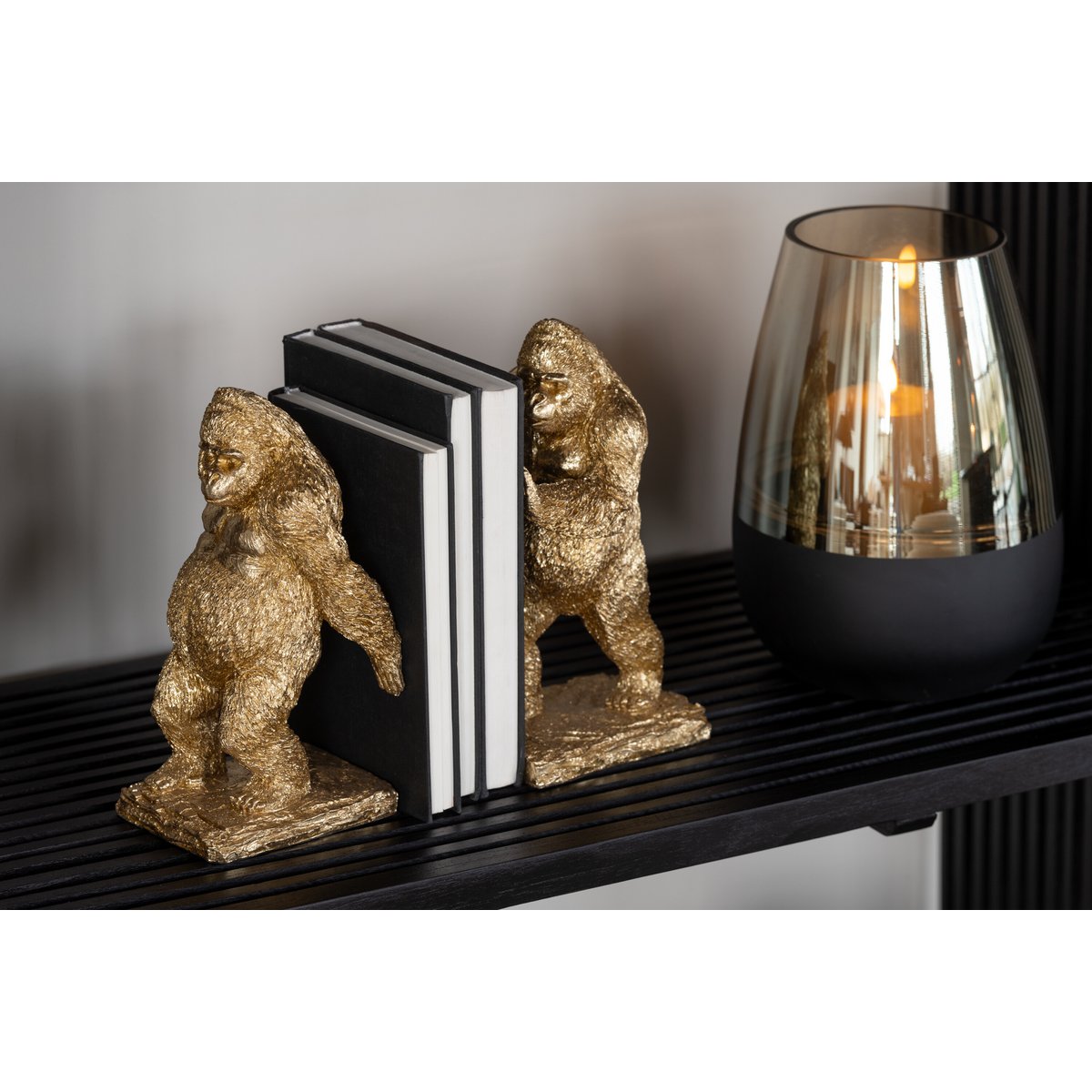 J-Line boekensteun Gorilla - polyresin - goud - 2 stuks