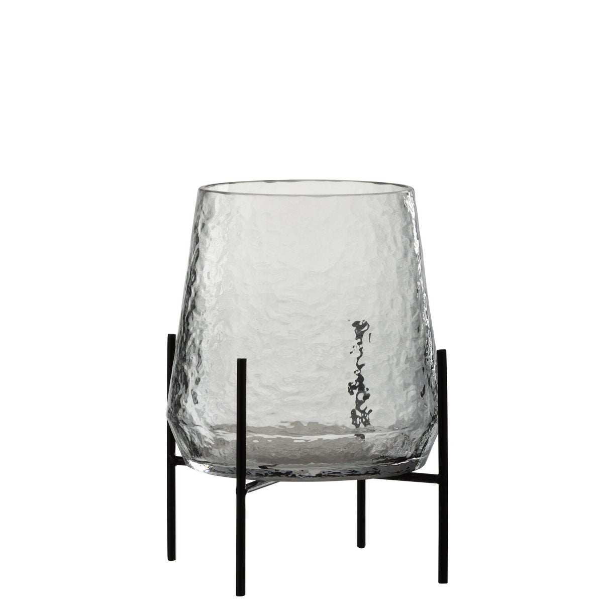 J-Line vaas Op Voet Oneffen - glas - transparant/zwart - S - Ø 19.5 cm