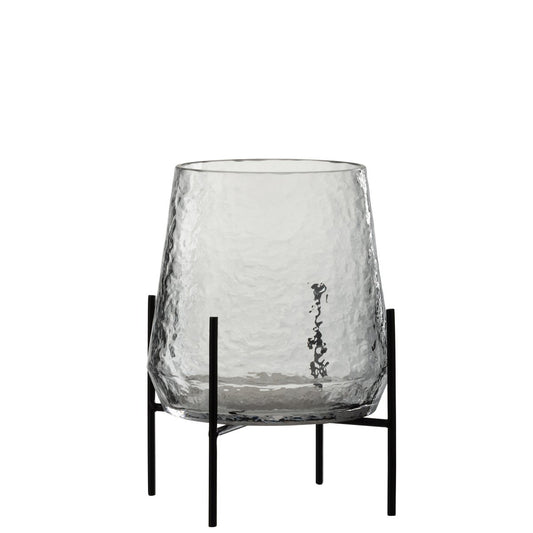 J-Line vaas Op Voet Oneffen - glas - transparant/zwart - S - Ø 19.5 cm