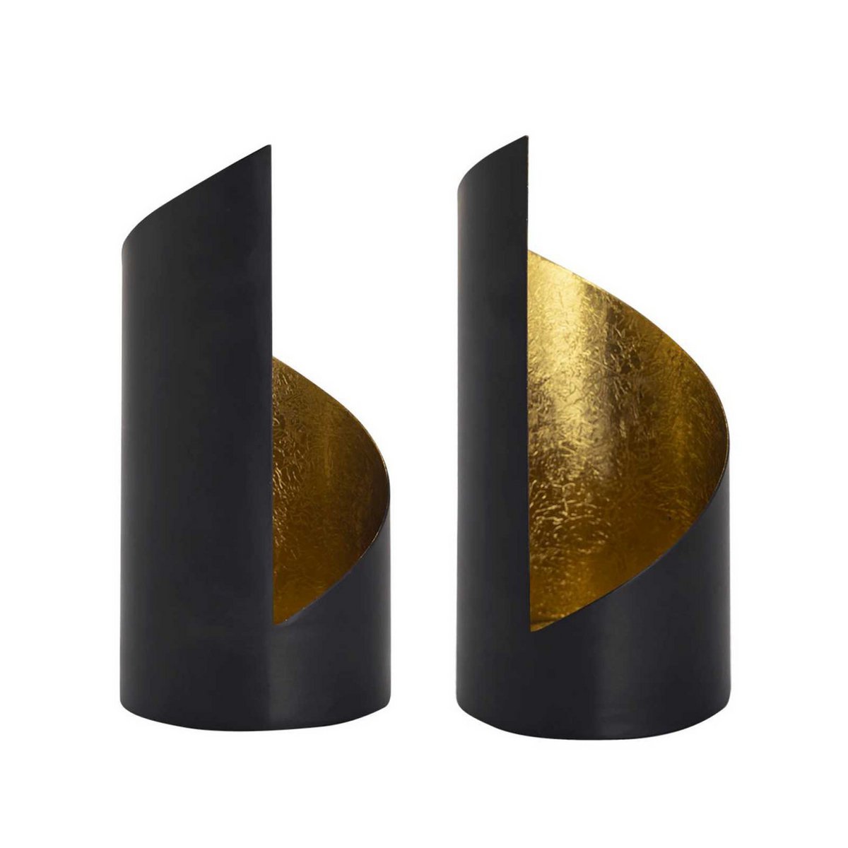 Theelichthouder set van 2 Zwart/Goud Hoogte 18cm