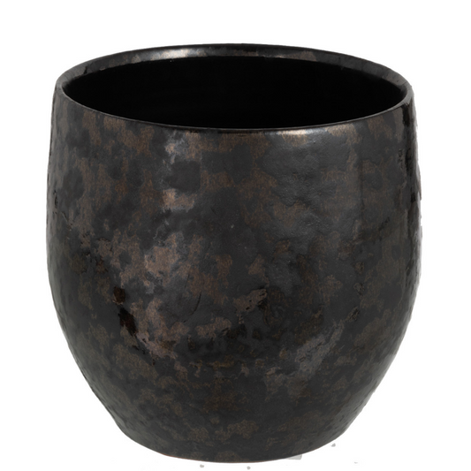 J-Line bloempot Antique Smokey - keramiek - zwart - medium - Ø 17.5 cm