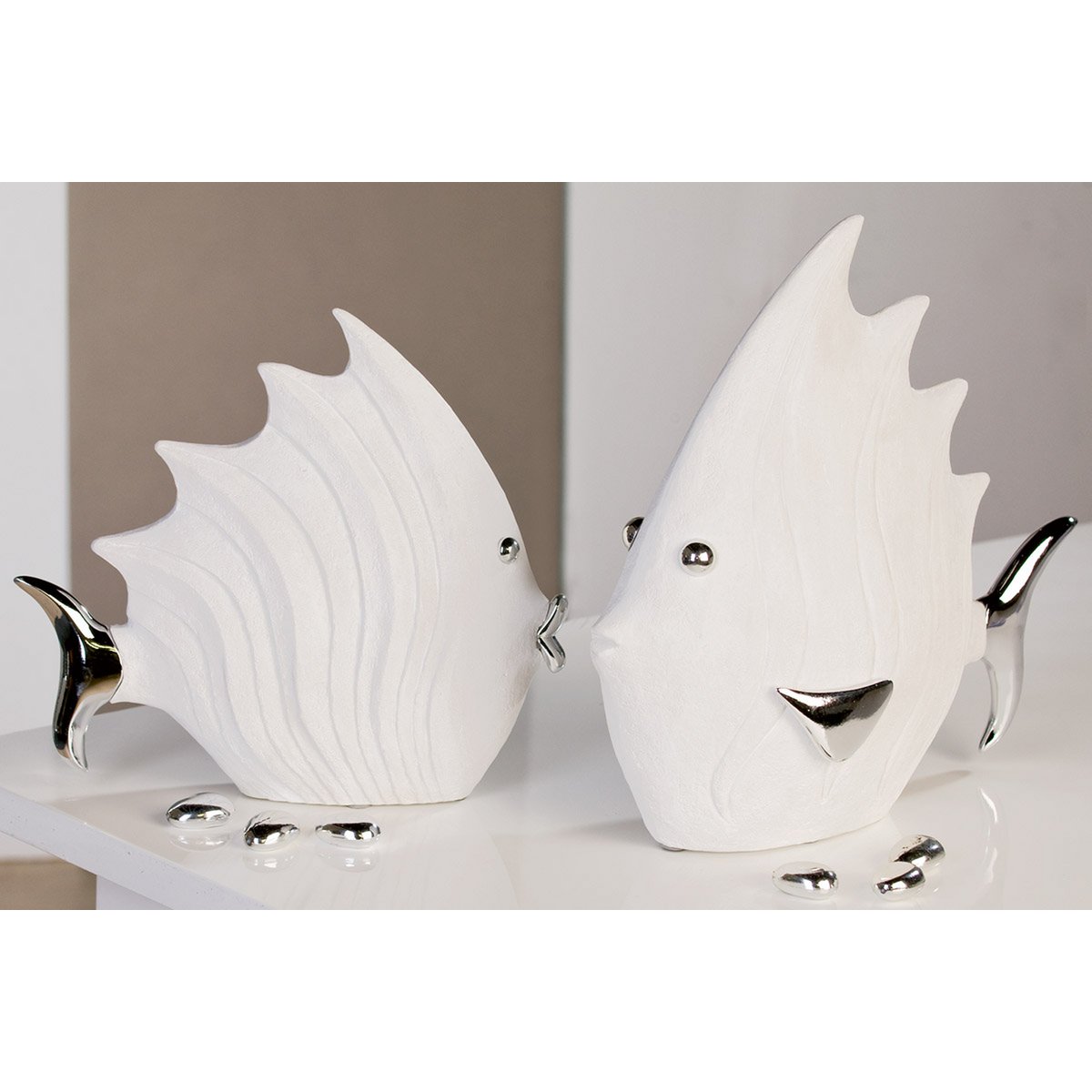 Figuur "Fish" wit/zilver H 26cm