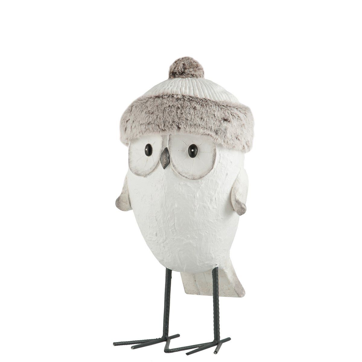 J-Line kerstfiguur Uil Muts Winter - polyresin - wit/grijs - large