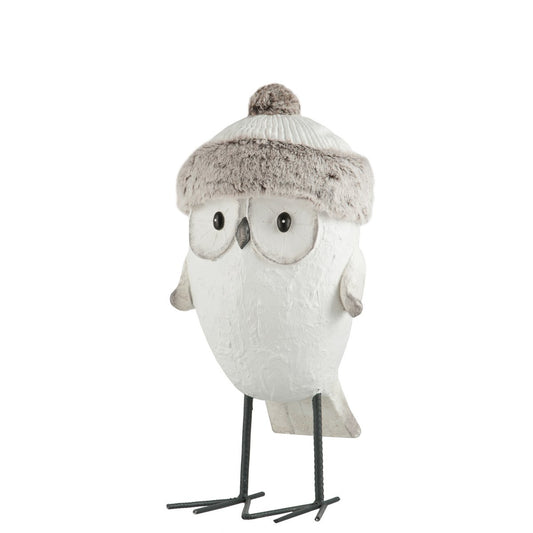 J-Line kerstfiguur Uil Muts Winter - polyresin - wit/grijs - large