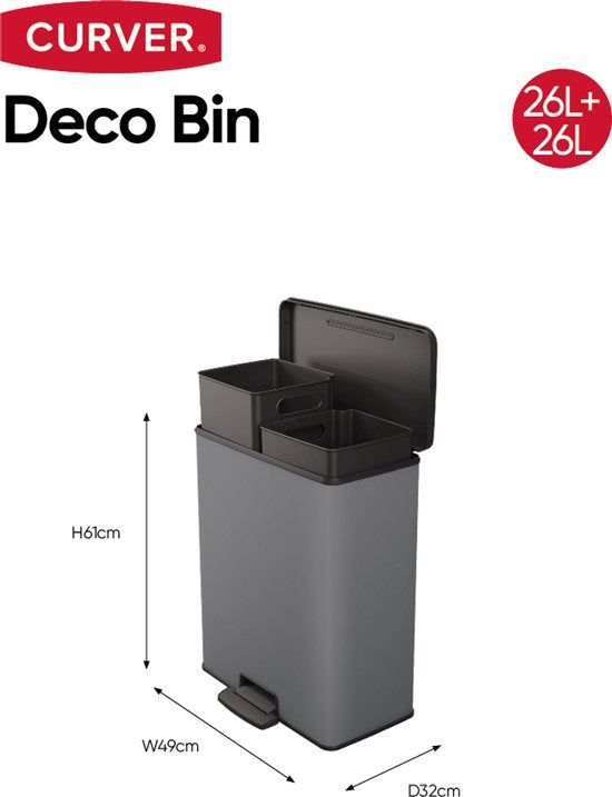 Curver Deco Bin Duo 26L+26L Cool Grey