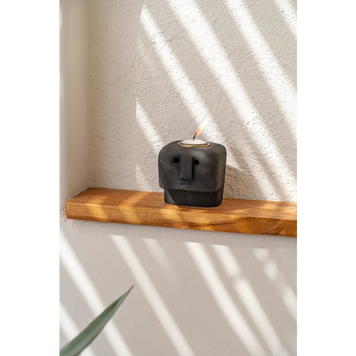 Sumba-serie steen donker kaarsenhouder 10cm hoog