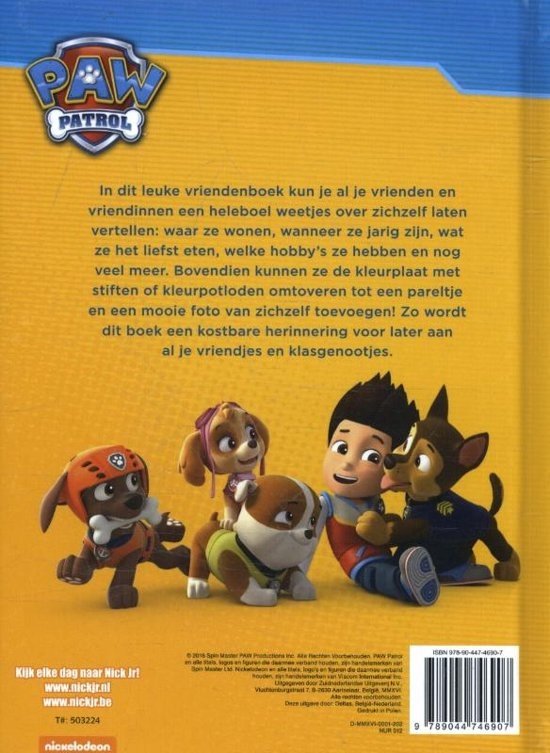 Deltas Paw Patrol Vriendenboek