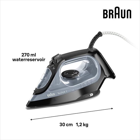Braun SI3055BK TexStyle3 Stoomstrijkijzer Zwart