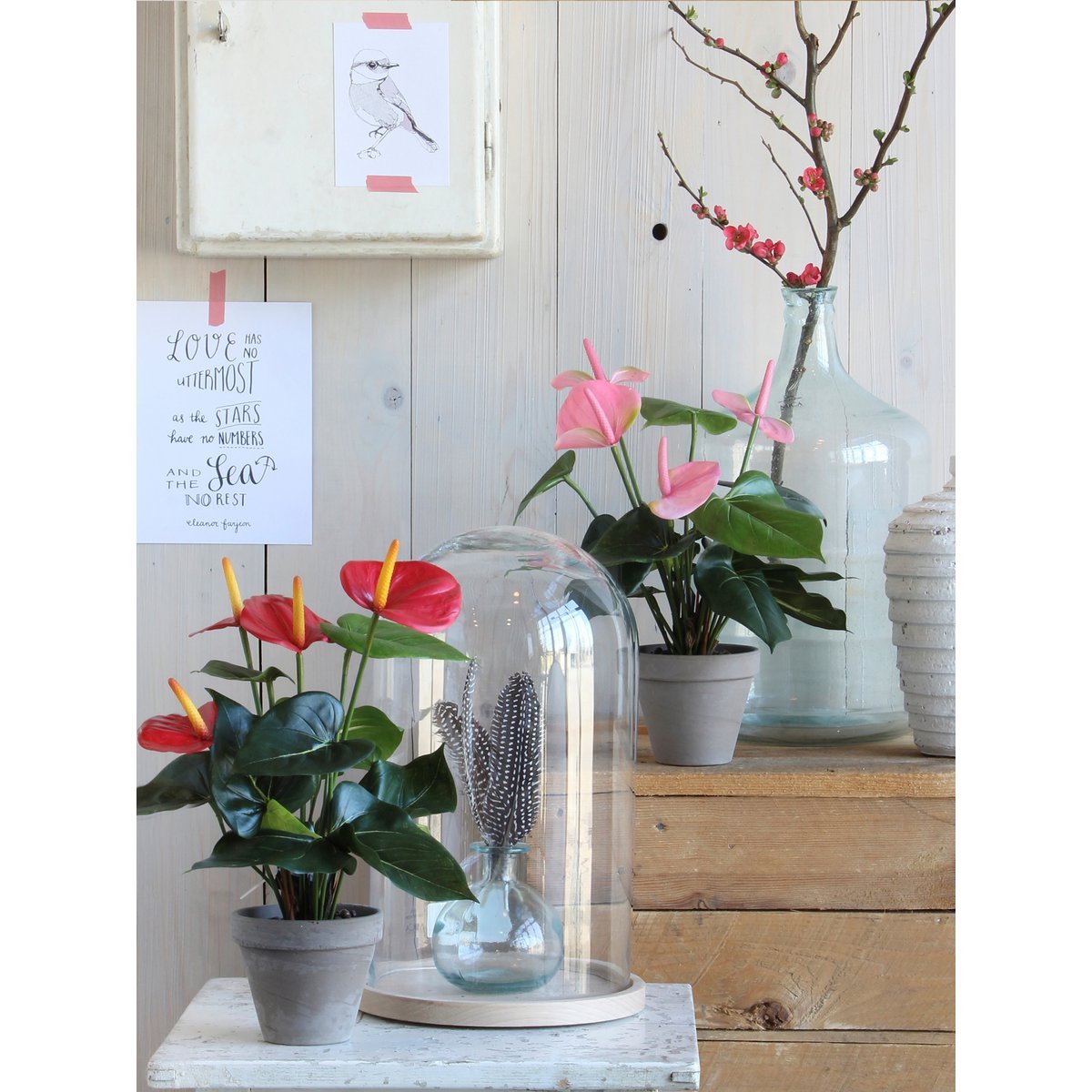 Anthurium Kunstplant in Bloempot Stan - H40 x Ø30 cm - Lichtroze