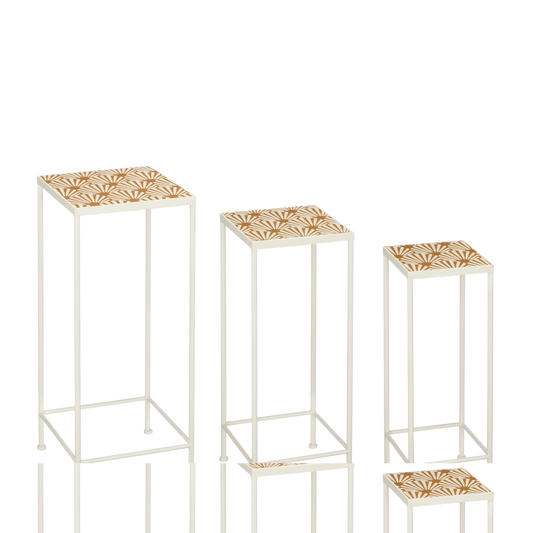 Odile Bijzettafel voor Buiten - Set van 3 - L28 x B28 x H67 cm - Metaal - Bruin, Wit