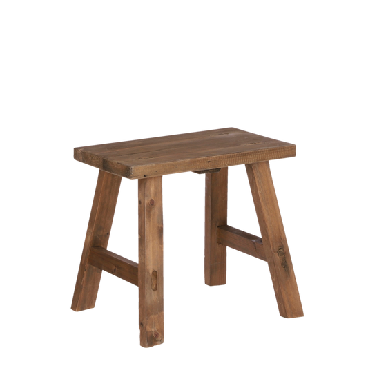 Bold Houten Krukje - L38 x B28,5 x H34 cm - Gerecycled Hout - Bruin