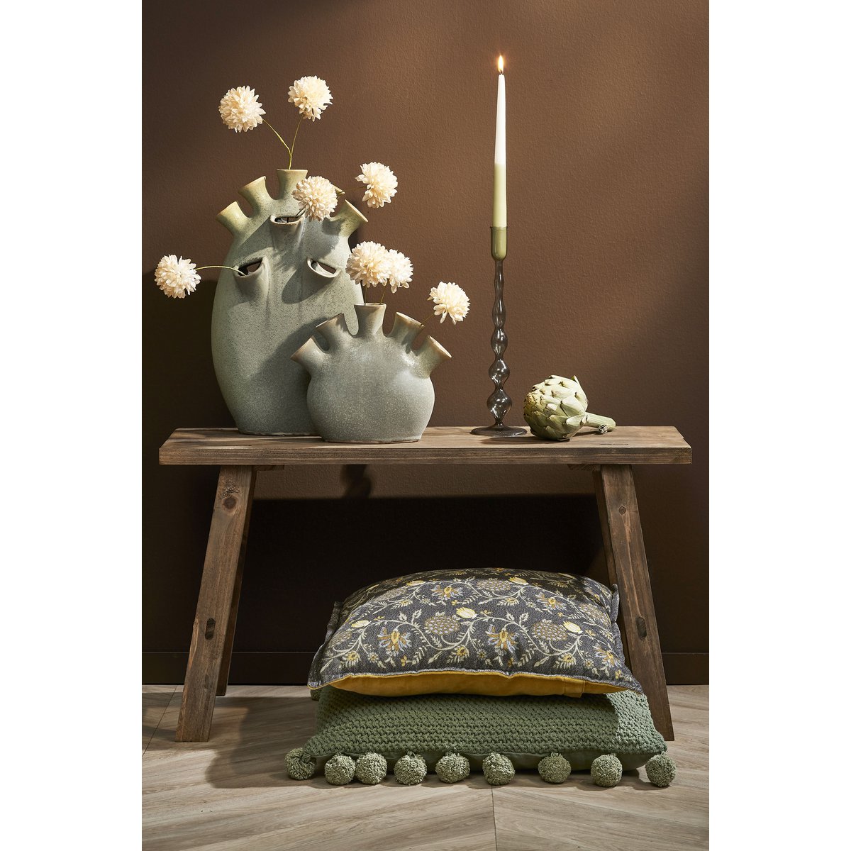 Bold Houten Bankje - L80 x B36,5 x H44 cm - Gerecycled Hout - Bruin