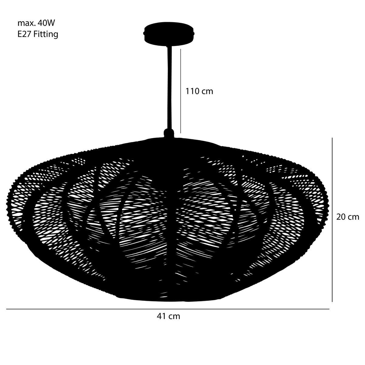 Hanglamp Kanti - H20 x Ø41 cm - Metaal - Zwart