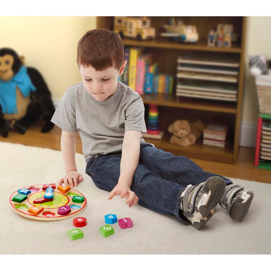 Melissa & Doug Houten Leerklok met 12 Houten Vormen