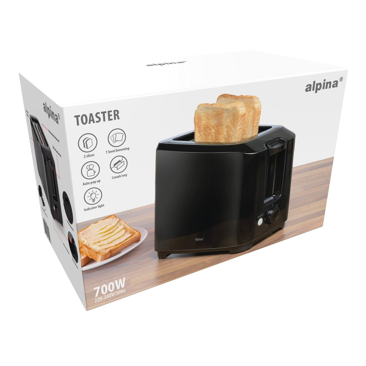 Toaster 700W  Pl Black