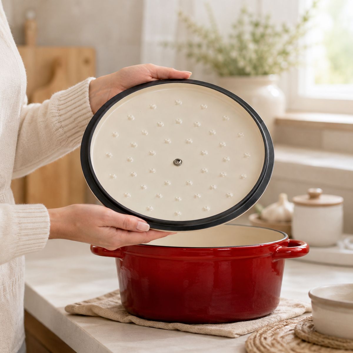 Casserole Enamel Cast Iron Red