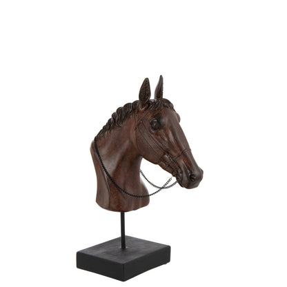 J-Line Paard Hoofd Op Voet Polyresin Donkerbruin Large