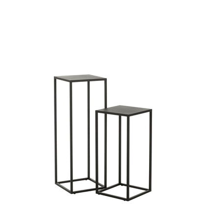 J-Line bijzettafel Vierkant - metaal - zwart -set van 2