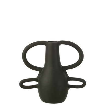 J-Line vaas met 4 Handvaten - keramiek - zwart - 36 cm hoog