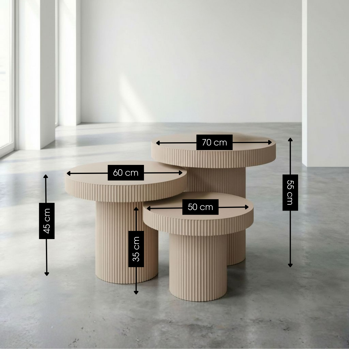 Set van 3 bijzettafels Lux Lichtbruin metaal