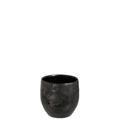 J-Line bloempot Antique Smokey - keramiek - zwart - medium - Ø 17.5 cm
