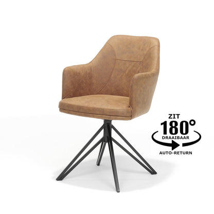 Armstoel Calvin draaivoet zwart Stof Soft Cognac