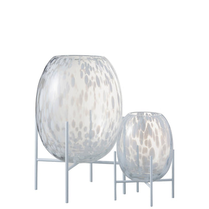 J-Line vaas Op Voet Stip - glas - transparant/wit - large - 37 cm hoog