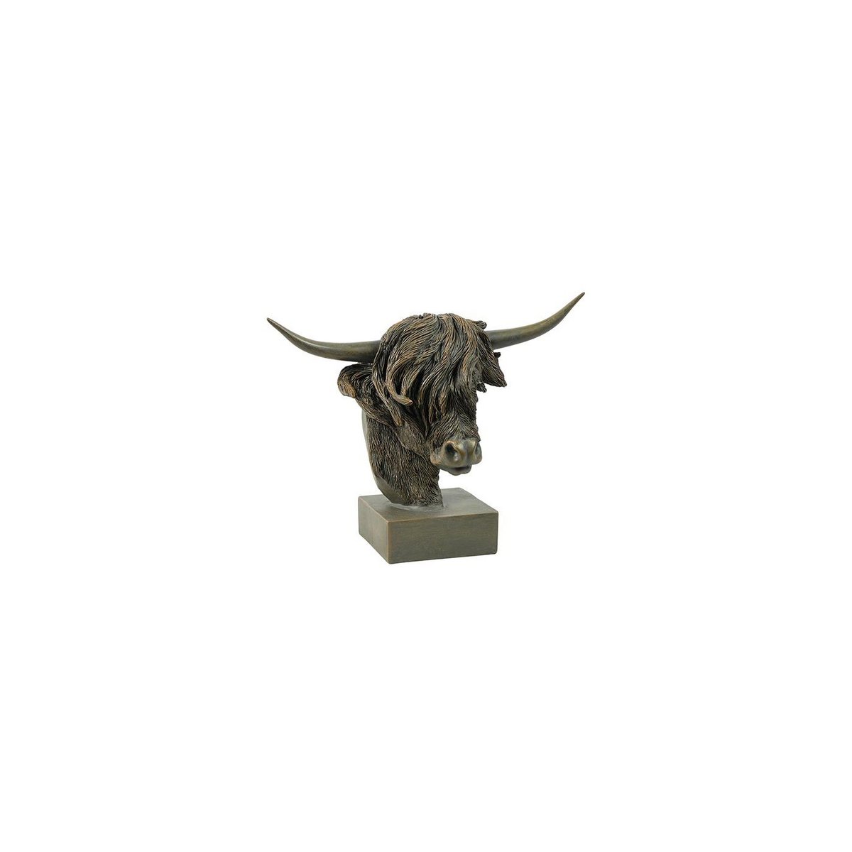 Beeld Schotse Hooglander Hoofd op voet bruin L39cm H33cm