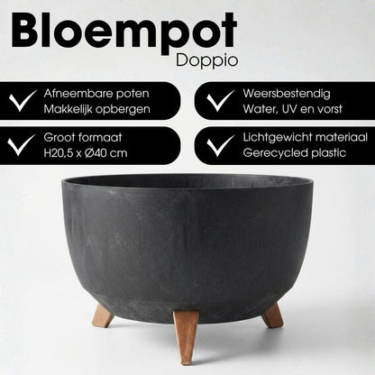 Plantenbak buiten Doppio Zwart Ø40cm H20,5cm