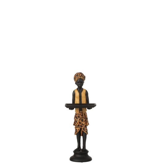 J-Line figuur Jongen Plateau - polyresin - zwart/bruin