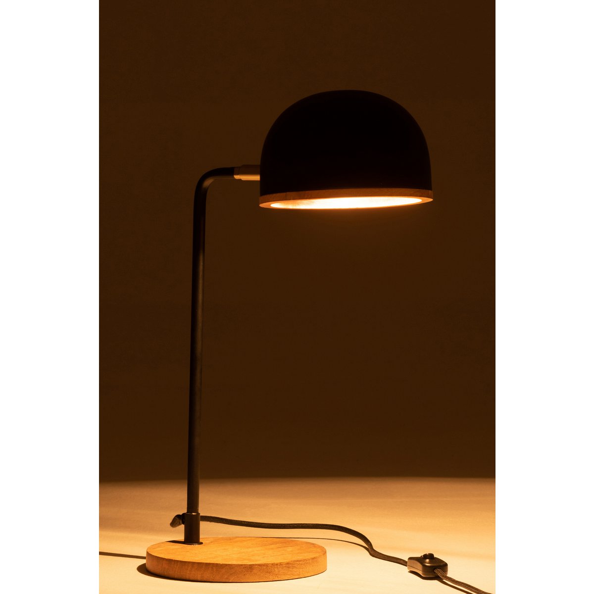J-Line tafellamp Evy - metaal/hout - zwart/naturel