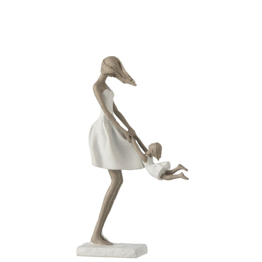 J-Line decoratie Moeder Spelend Met Dochter - polyresin - wit/taupe