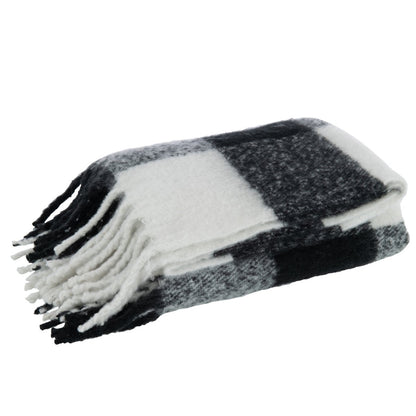 J-Line Plaid tegels - polyester - zwart/wit - 152 x 127 cm