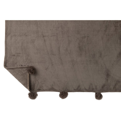 J -Line Plaid Pompon - Polyester - Donkertaupe - 170 x 130 cm