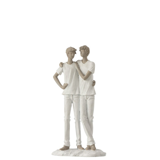 J-Line decoratie Koppel Jongens - polyresin - wit/taupe