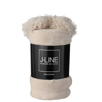 J-Line plaid Pompon - polyester - lichtbeige - 170 x 130 cm