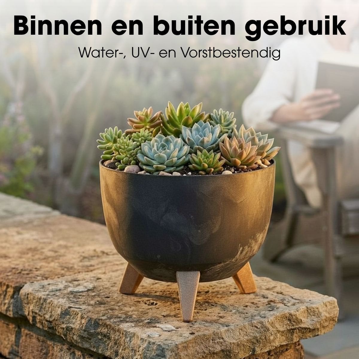 Plantenbak buiten Doppio Zwart Ø29cm H18,5 cm