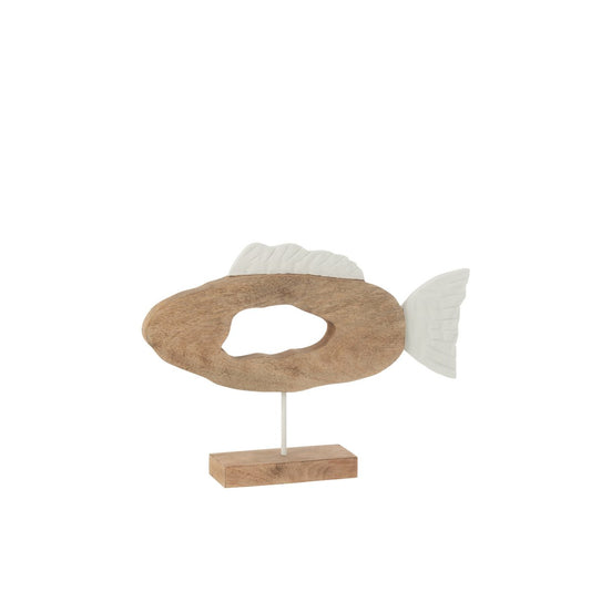 J-Line decoratie Vis Ovaal Op Voet - hout - wit/naturel