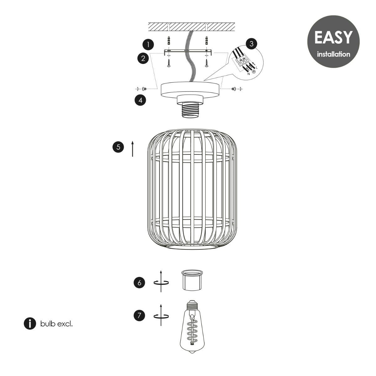 Plafondlamp met Bamboe kap 21,5 x 21,5 x 30 cm