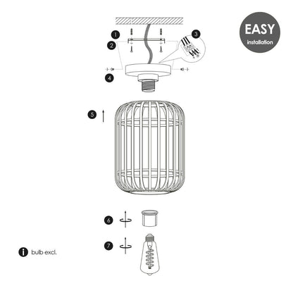 Plafondlamp met Bamboe kap 21,5 x 21,5 x 30 cm