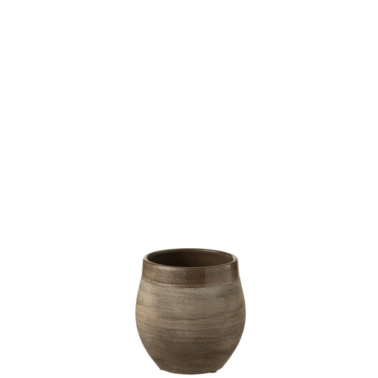 J-Line bloempot Gio - keramiek - bruin - small - Ø 19 cm