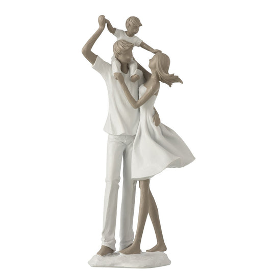 J-Line decoratie Koppel Met Kind Op Schouders - polyresin - wit/taupe