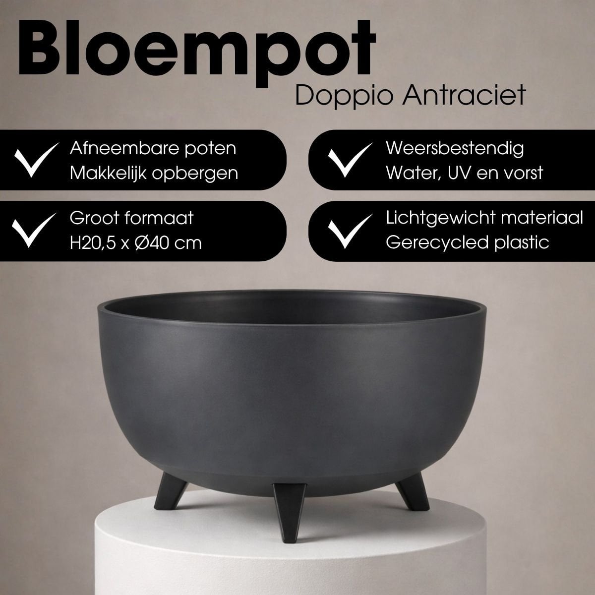 Plantenbak buiten Doppio Antraciet Ø40cm H20,5cm
