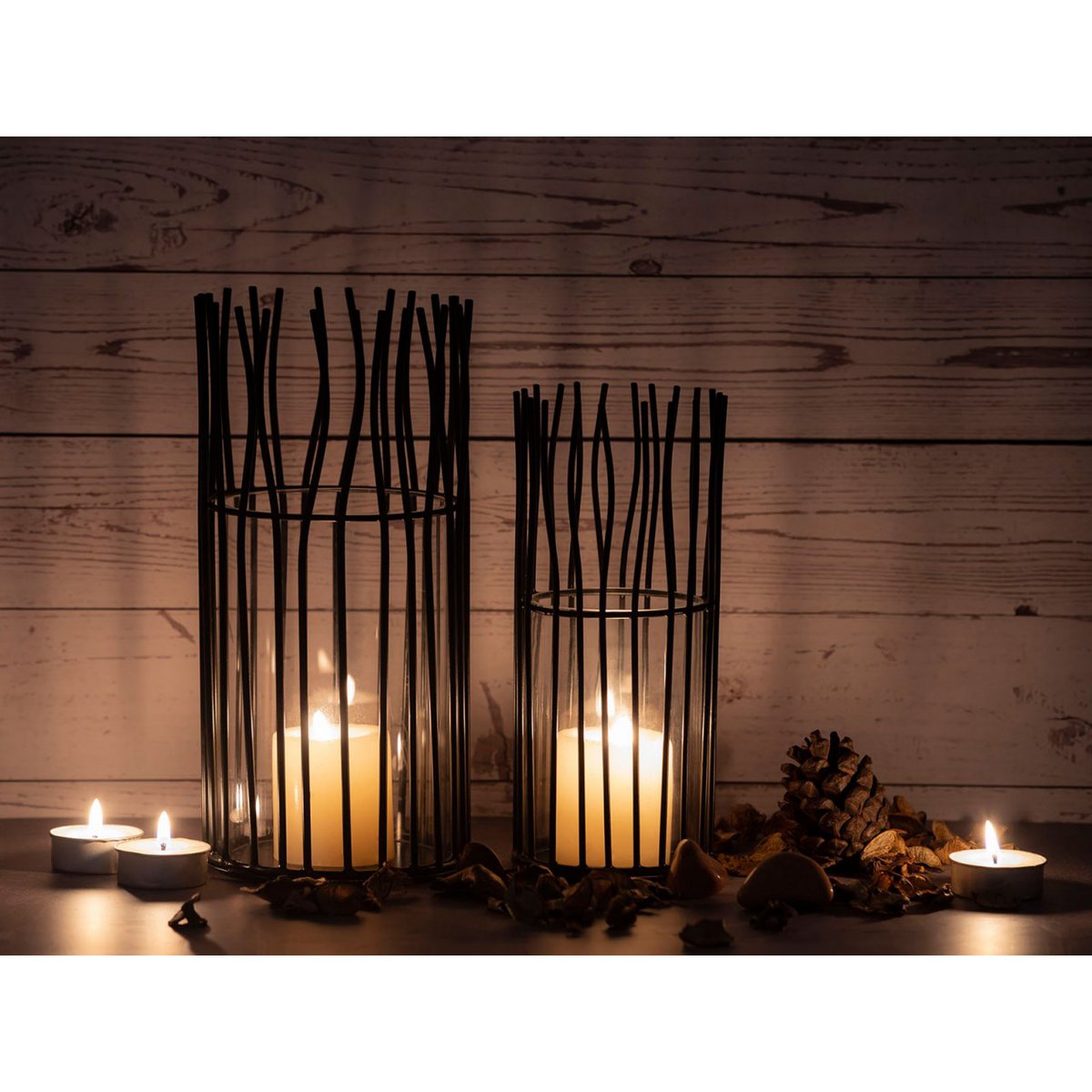 Kaarsenhouder set 2-delige teaight houder Wind Light Loft Black of Silver Candlestick Lanterns