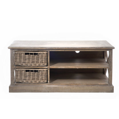 J-Line TV kast + 2 mand - hout - grijs/naturel