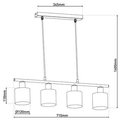 Hanglamp "Maron" 4 spots lengte 71,5 cm Bruin