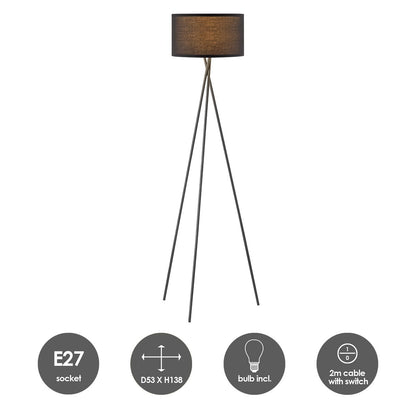 Moderne Vloerlamp - Lampenkap zwart - 53x53x138