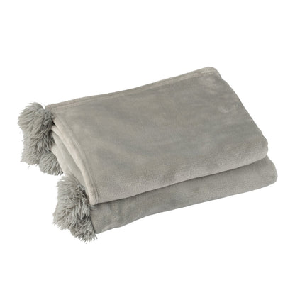 J-Line plaid Pompon - polyester - grijs - 170 x 130 cm