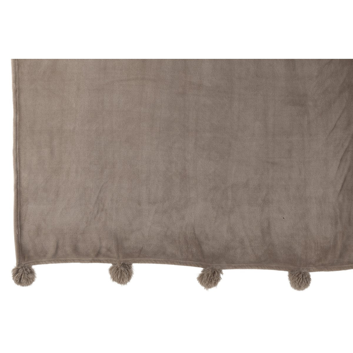 J-Line Plaid Pompon - polyester - taupe - 170 x 130 cm