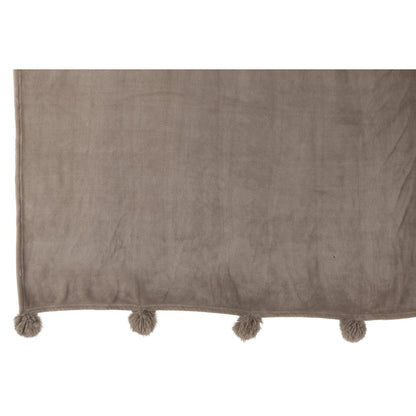 J-Line Plaid Pompon - polyester - taupe - 170 x 130 cm
